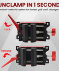 Instant Release Golf Club Vise Clamp showing locking and releasing functions for quick shaft changes