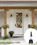 Outdoor porch with hanging baskets and hooks highlighting product with bearing capacity over 100N in inset.