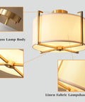 Dope Brushed Brass Four Light Flush Mount Ceiling Light With Drum Fabric Diffuser Mid Century Modern Indoor Ceiling Fixture