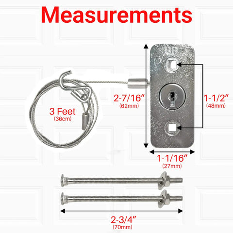 Garage Door Emergency Release Cable Kit With Quick Release Lock for Manual Access, including cable, lock assembly, and screws.