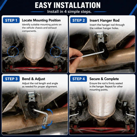 Premium 10pcs Exhaust Hanger Rod Set With Double Length Muffler Brackets For Custom Repair And Car Tuning Projects Ensuring Secure Mounts, 4-step install