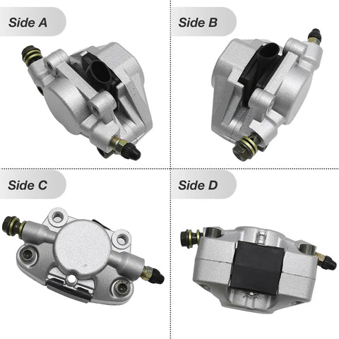 Rear Foot Hydraulic Disc Brake Master Cylinder Caliper Assembly For Chinese ATVs And Dune Buggies. Side views A, B, C, and D.