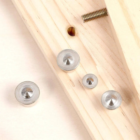 Handy Doweling Pin Center Drill Set With Sharp Point Transfer Plugs In One Quarter, Five Sixteenths, Three Eighths, And One Half Inch Sizes