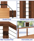 Black Stainless Steel Protector Sleeves For One Eighth Inch Cable Railing 120 Pack Fits Wood And Composite Posts Marine Grade T316 Durable Deck Cable Guard Sleeves For Indoor And Outdoor Use installed on various wood post designs.