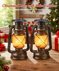 Outdoor Solar Lanterns 2 Pack Waterproof Bronze Flickering Flame Lights For Garden Patio And Yard on holiday table