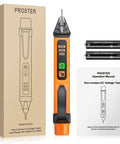 Non Contact Voltage Tester Pen Adjustable 12 To 1000 Volt Range For Quick Line Checks AC Voltage Detector With High And Low Sensitivity Easy To Use Safety Tool For Home DIY And Pros, orange pen tester with manual and AAA batteries