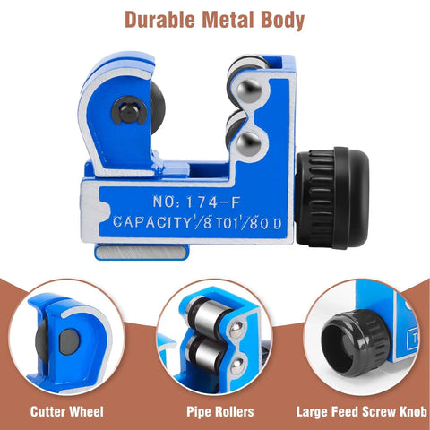 Pro Grade Copper Pipe Cutter And Expander Drill Bit Tools Set Swaging HVAC Deburring Kit with Durable Blue Cutter