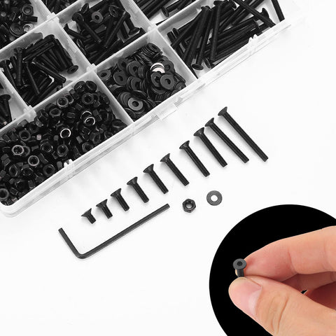 810 Piece M3 Metric Screw Assortment Kit With Flat Head Countersunk Hex Socket Cap Screws Washers Bolts And Nuts Set With Wrench In Black Finish for Go-To DIY Projects And Electronics And General Hardware Needs