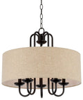 Gwenyth 20 Inch Modern Farmhouse 5 Light Drum Chandelier With Oatmeal Linen Shade Rustic Arched Metal Hanging Fixture In Oil Rubbed Bronze Finish
