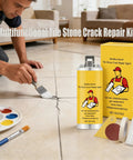 Fast Dry Tile Repair Glue Kit for cracks chips and gaps on ceramic porcelain floor with pigments and tools visible