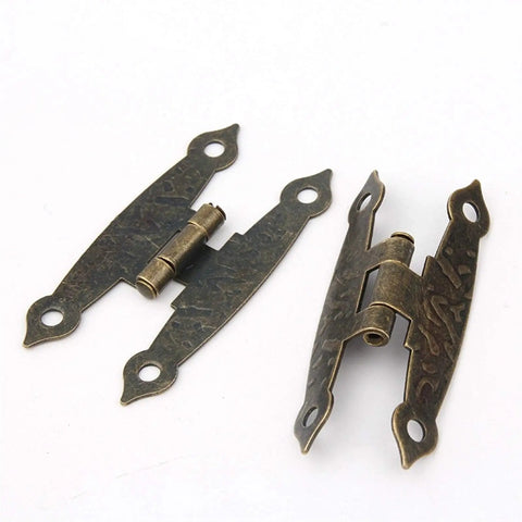 Antique Bronze Cabinet Hinges Set 65x34mm, 20 Pieces, 4 Holes, With Screws, Vintage Luggage Style Hardware close-up view