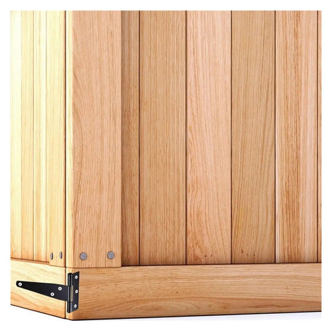 Wooden gate corner with Six Pack 4 Inch T Strap Hinges Built Tough Rustic Black For Windows, Fences, Barn Doors And Gates, Rustproof