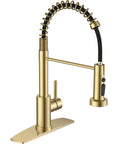 Brushed Gold Kitchen Faucet With Pull Down Sprayer, Single Handle Gold Sink Faucet, Pro Grade Commercial Modern Stainless Steel, side view