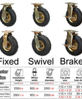 Built Ridiculously Tough Heavy Duty Pneumatic Caster Wheels 8 Inch 10 Inch Swivel options with air filled rubber tires for outdoor use.
