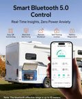 Smart Bluetooth 5.0 control interface showing power status for Compact 12V 320AH LiFePO4 Battery With Fast Self Heating Element.