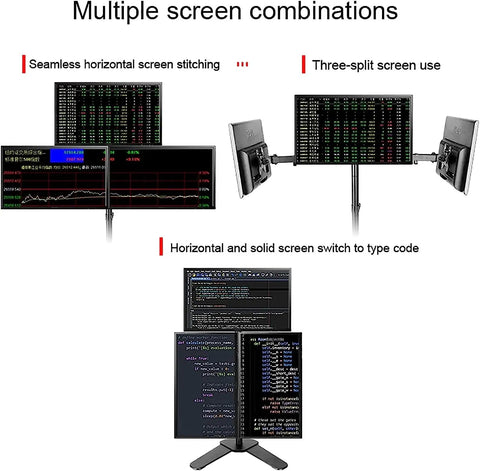 Rock Solid Triple Monitor Stand Built Like A Tank Heavy Duty Full Motion Adjustable Arms With Sturdy Metal Base Fits Up To Twenty Seven Inch Screens displaying multiple screen combinations for enhanced productivity.