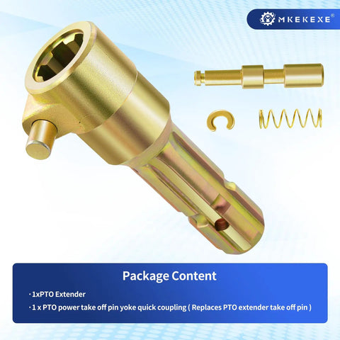 Heavy Duty PTO Extension Adapter For Tractors, One And Three Eighths Inch Six Spline Female And Male, Push Pin Quick Yoke, 70 HP PTO Shaft Extension, Alloy Steel Build, 6.375 Inch Overall Length, 4.125 Inch Extendable, Easy Quick Connect, with pin and spring