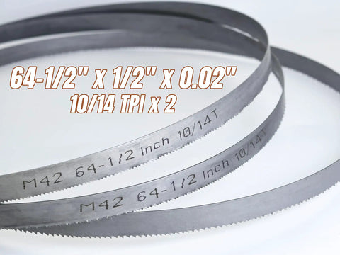 64.5 Inch Long One Half Inch Wide Zero Point Zero Two Inch Thick Bi Metal M42 Bandsaw Blades Set With Twenty Four TPI And Fourteen TPI Two Pack For Metal Cutting And Pro Grade Fast Clean Cuts close-up