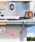 Workhorse 8 Inch Exhaust Fan With 735 CFM Wall Mount Ventilation installed in kitchen and outside view, indoor outdoor use