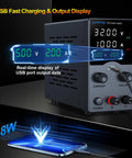 Pro Grade Adjustable DC Power Supply 30V 10A With Precision Encoder Knob 4 Digit LED Display USB Fast Charge Real Time Output Readout