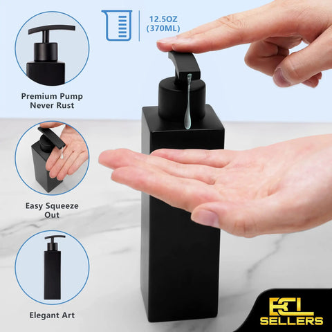 Dispensing soap from Matte Black 7-Piece Bathroom Accessories Set With 24 Inch Towel Bar Soap Dispenser, 12.5oz, elegant design