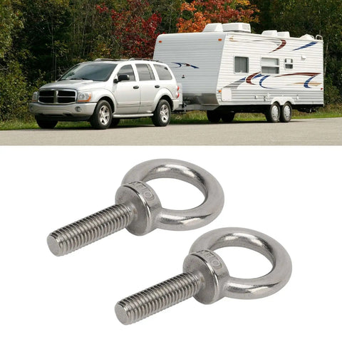Beefy Stainless Steel Eye Bolts Set For RV And Boat, Heavy Duty Hanger Kit With Washer And Nylon Nut, Easy To Use Lifting Or Hanging Hardware, M10 Size, Ideal For Construction, Vehicles, And Marine Gear. Stainless 304 eye bolts for RV trailer towing