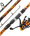 3 Piece Surf Fishing Rod And Reel Combo With Medium Heavy Travel Spinning Rod 5000 Size Reel Baitfeeder 9 Foot Orange Catapult Style