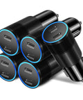 Five Dual Port USB C Car Chargers with Super Fast 40W Output Adapter for Phone and Tablet, low profile design.