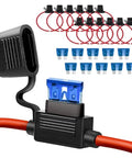 Killer 14 Gauge Inline Fuse Holder 10 Pack Red Atc Ato Blade Fuses With Waterproof Cap showing red wire fuse holder and 15A fuses.