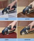Zeite Deepcut 3/8" Cordless Electric Cardboard Cutter With Led Light And Rechargeable Power cutting fabric, leather, carpet, and cardboard.