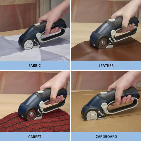 Zeite Deepcut 3/8" Cordless Electric Cardboard Cutter With Led Light And Rechargeable Power cutting fabric, leather, carpet, and cardboard.