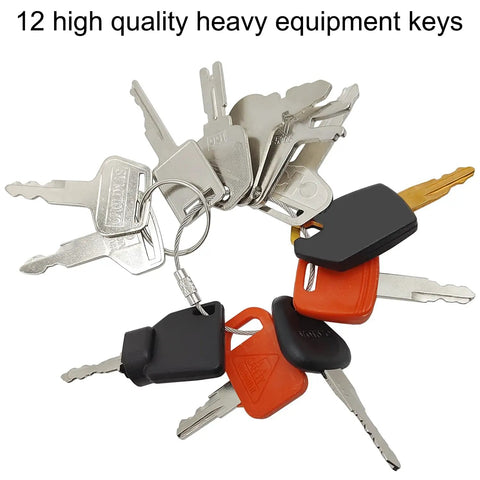 12 Pcs Heavy Equipment Key Set For Construction Pros On The Job Master Ignition Keys For Operators with keyring visible