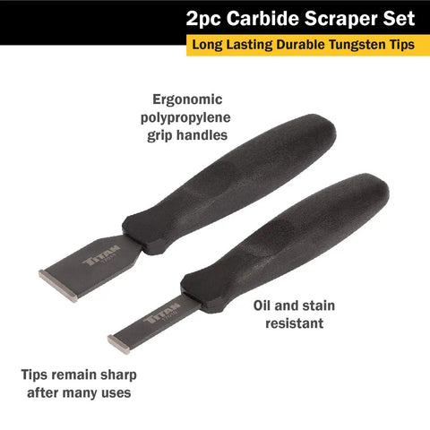 Heavy Duty Carbide Scraper Set With 5 Eighth Inch And One And One Quarter Inch Blades, 6 Inch Handle, ergonomic grip, tungsten tips