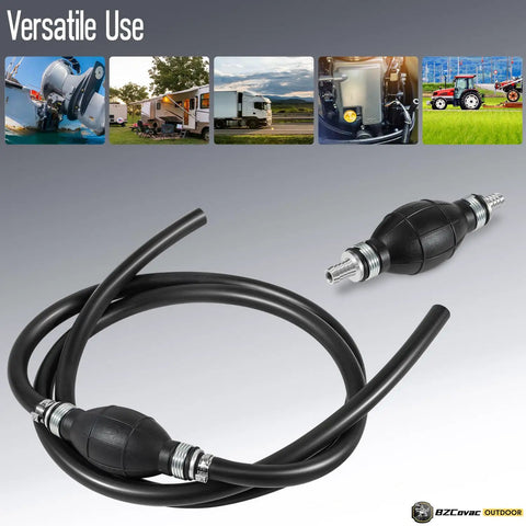 Three Eighth Inch Nylon Braided Marine Fuel Line Assembly With Primer Bulb And Stainless Clamps Six Foot Universal Fuel Line Kit