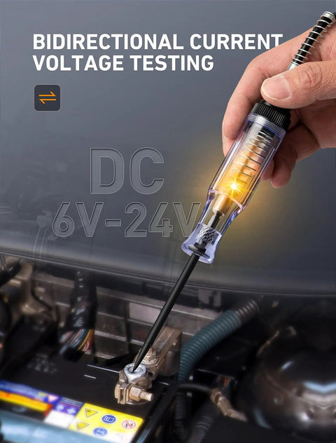 6V-12V-24V DC Car Electrical Test Pen With Alligator Clip And Long Steel Probe, Continuity And Voltage Fuse Tester For Sedan, SUV, RV And Truck, Handy Automotive Test Light For Quick Circuit Checks on battery terminal