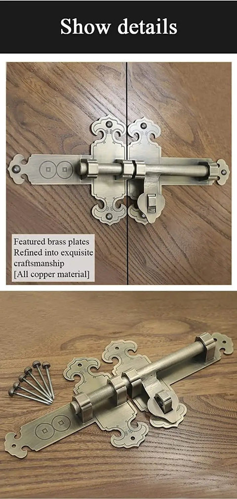 Heavy Duty Sliding Bolt Door Latch Auto Return Action Adjusts 25 To 60 Cm Bronze Finish for barn gates and patio doors, showcasing detailed brass craftsmanship.