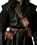 Medieval Baldric Belt Set With Leather Pouch, Sword Scabbard, And Four Potion Flasks for Viking LARP Cosplay, rugged faux leather