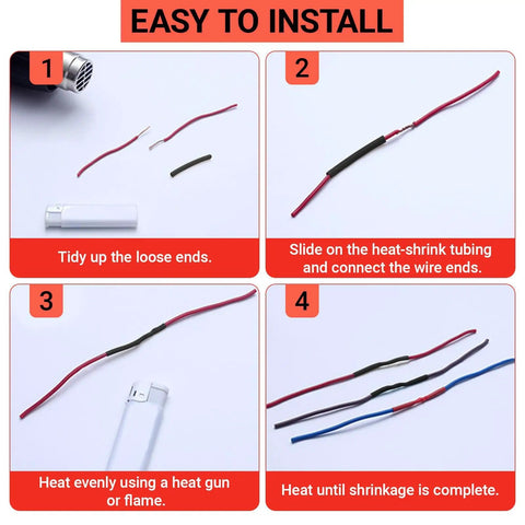 Step-by-step guide using 127 Piece Heat Shrink Tubing Kit for electrical connections and cable repair.
