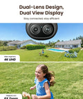 TrackFlex 4K Dual Lens Floodlight Camera With 360 Degree PTZ And 6x Hybrid Zoom showing wide-angle and telephoto lens views.