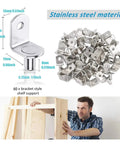 Heavy Duty L Shaped Shelf Pegs 40 Piece Set With Holes 1 4 Inch Diameter Durable Non Slip Clamps shown with measurements and use