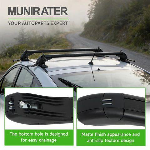 Universal 43.3 Inch Black Roof Rack Cross Bars For SUVs And Crossovers installed on car with close-up details of design features