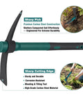 Two Tool Heads Garden Hoe Set With One Handy Handle For Flower Beds And Weeding, carbon steel tool showing sharp pick and cutting edge