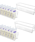 Set of 4 clear breastmilk storage bins holding milk bags, sized 14.8x4.3x3.8 inches, ideal for freezer and fridge organization. Snag These Dope Clear Breastmilk Storage Bins For Freezer And Fridge Featuring Four Tight Narrow Organizer Containers That Keep Fresh Milk Ready Whenever You Get Around To It.