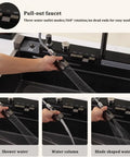 Multifunctional Black Stainless Steel Kitchen Faucet 26.8/29.5/31.5/33.5/90cm Integrated Sink Accessories for Modern Cooking (75x46x22cm) showing pull-out design with three water outlet modes.