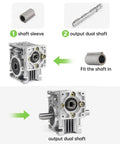 YIDOFENG dual-output worm reducer gearbox with shaft sleeve and dual-output shafts shown in assembly diagram