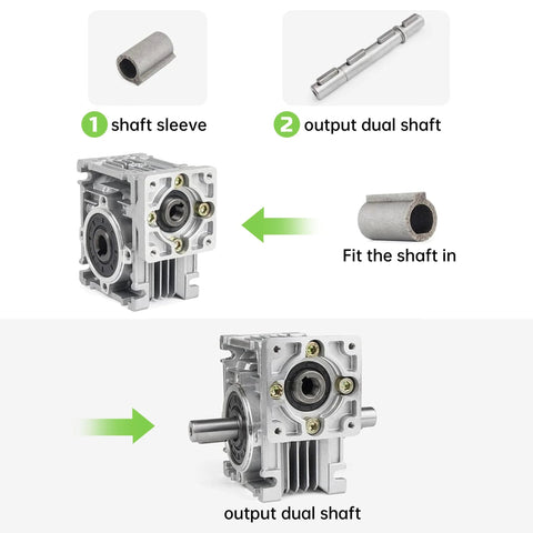 YIDOFENG dual-output worm reducer gearbox with shaft sleeve and dual-output shafts shown in assembly diagram