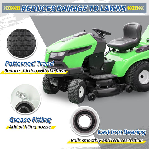 Flat Free Lawn Mower Tire And Wheel Set For Riding Mowers 15x6.00-6 15x6-6 NHS 550 Lb Dynamic Load with Green Mower