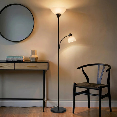 Sky Dome Plus LED Floor Lamp Torchiere With Reading Arm Two LED Bulbs Deliver 3000K Warm White Super Bright Ambient Mood Lighting