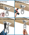 Step-by-step installation of Beefy 360 Degree Swivel Hammock Hanging Kit With Stainless Steel Hooks on wood beam, 1200 lb capacity.
