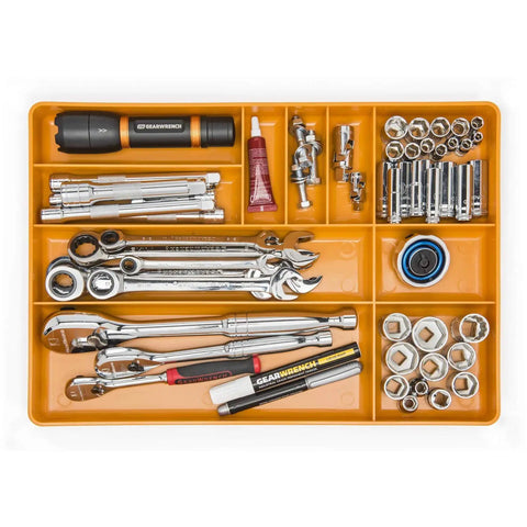 Universal Tool And Parts Tray Portable Box Organizer With 10 Compartments, 11x16 Inch Fit For Tool Box Drawers, with hand tools visible